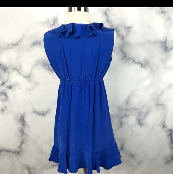 Amanda Uprichard Royal Blue Midi Dress ruffles 100% silk classic party size Smal - Picture 3 of 8